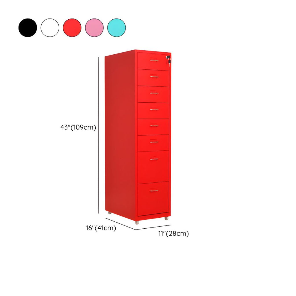 Modern Mobile Key Locking Filing Cabinet with Drawers in Metal Frame