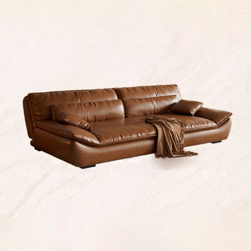 Modish Solid Color Scratch-immune Convertible Sofa in Auburn with 4-seater/3-seater/for 2, Pillow Top Arm, and 2 Pillows