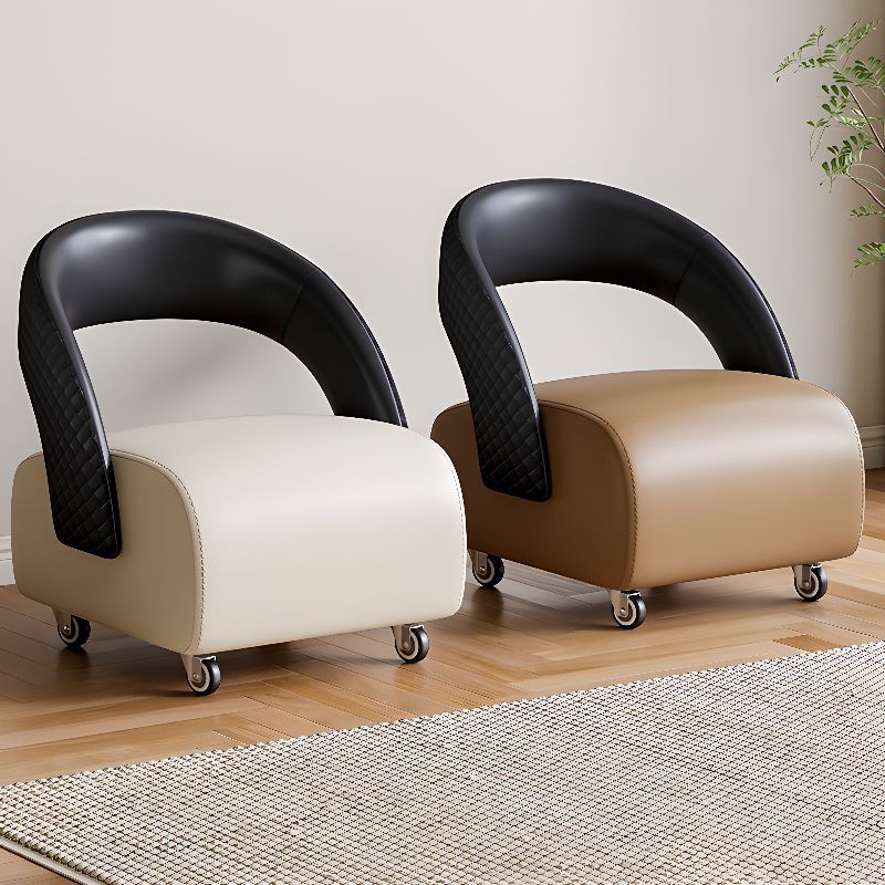 Modish Square Solid Color Standard Ottoman in Pu Leather with Black/Cocoa/Beige Upholstery and Caster Wheels