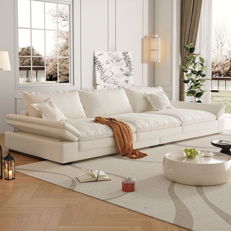 Contemporary Solid Color Tear Resistant Standard Sofa in Black/Amber Color/Off-White, Seats 6 with 2 Pillows
