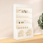 Fitted Detached Ground Display Stand in Wood with 5 Shelves, Locker and Open-air Storage in a Trendy Style