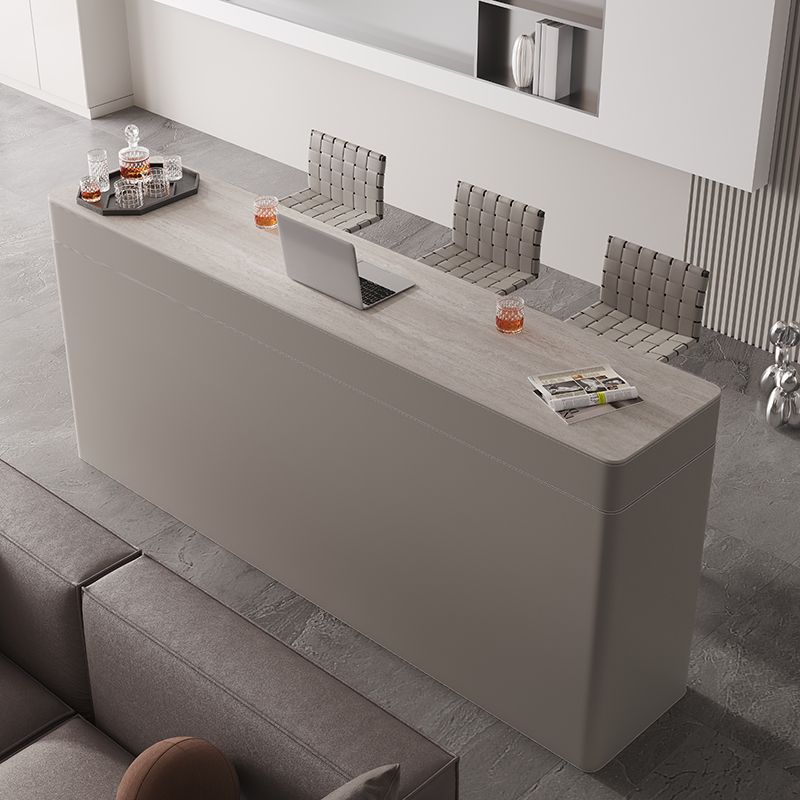 Simplistic Slate Pub Table with Two-sided Pedestal, Light Gray Container, and Rectangle Shape