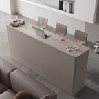 Simplistic Slate Pub Table with Two-sided Pedestal, Light Gray Container, and Rectangle Shape