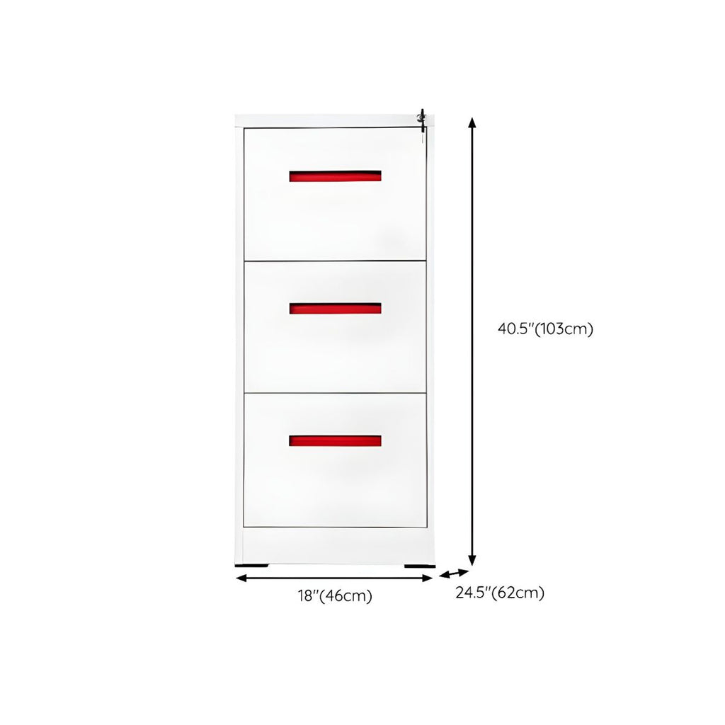 Modern Steel Vertical Filing Cabinet with Lock, Drawers & Self-Close Glides