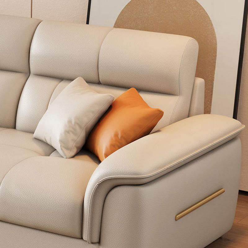 Standard Sofa in Beige Leather with Armrest and 4 Pillows