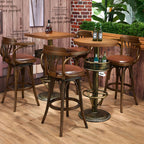 Industrial Solid Wood Bar Table Set 1/3/4/5 Pieces Counter Table with High Stools