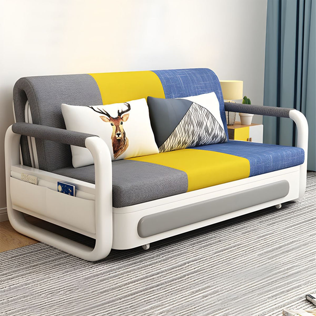 Washable Linen Square Arm Sofa Bed Standard Foldable Sofa for Living Room