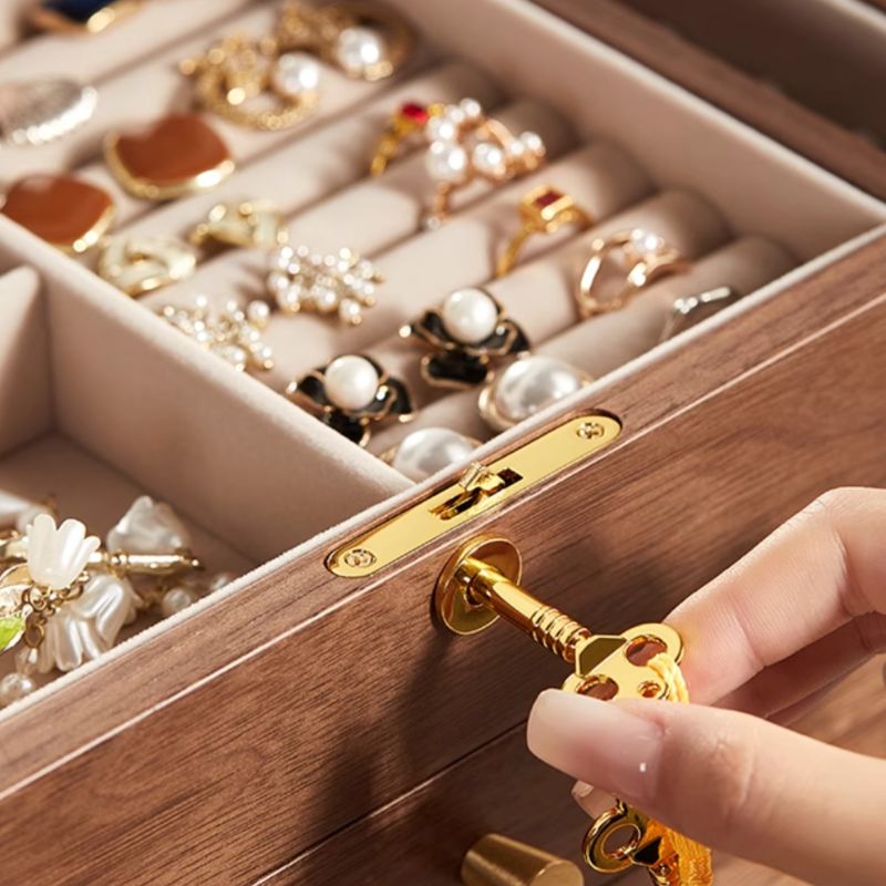 Sepia Modern & Contemporary Jewelry Armoire in Solid+Engineered Wood with Solid Color Drawers