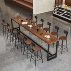 Simplistic Pub Table with Natural Wood Top and Trestle Base in Auburn/Natural Finish, Rectangle Shape with Foot Pedestal