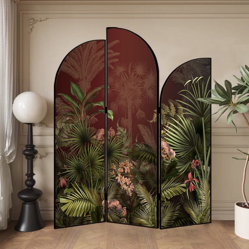 Screen Divider Minimalist Opaque Fold-up with Natural Wood Frame, 3 Panels, Double Sided Print, and Independent Design