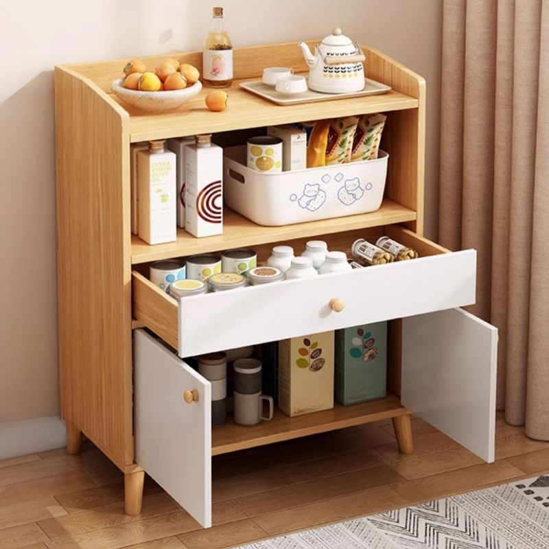 Wood Grain Art Deco Narrow Sideboard with 2 Shelves, Larder Storage, Lumber Countertop, and 3/2 Doors