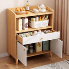 Wood Grain Art Deco Narrow Sideboard with 2 Shelves, Larder Storage, Lumber Countertop, and 3/2 Doors