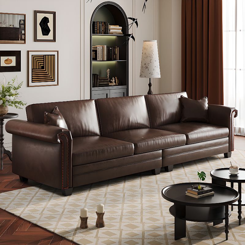 Drawing Room Standard Sofa in Pu Leather with Black/Olive Green/Mocha Upholstery and Armrest