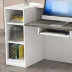 Rectangular Reception Desk with 1 Drawer, Hutch, Keyboard Tray, Cable Management in Blue/Maroon/Amber Color Manufactured Wood Top