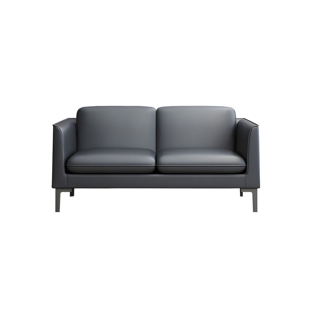 Glam Black Cushions Square Arm Genuine Leather Stationary Sofa