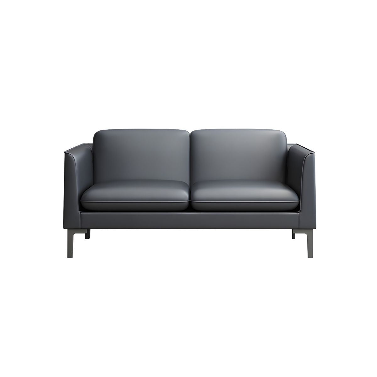 Glam Black Cushions Square Arm Genuine Leather Stationary Sofa
