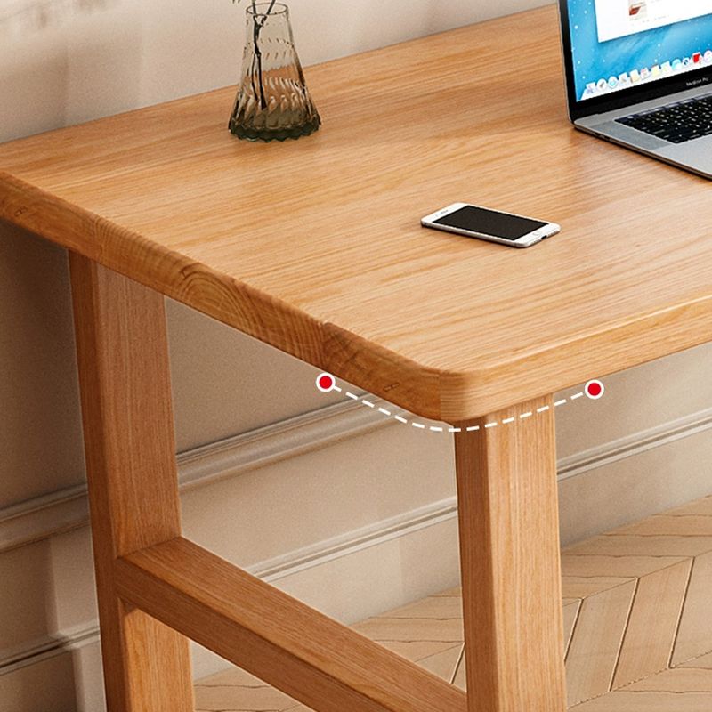 Casual Writing Desk with Storage, Scratch-proof H-Shape Base, Exterior Shelf in Sepia/Natural Natural Wood