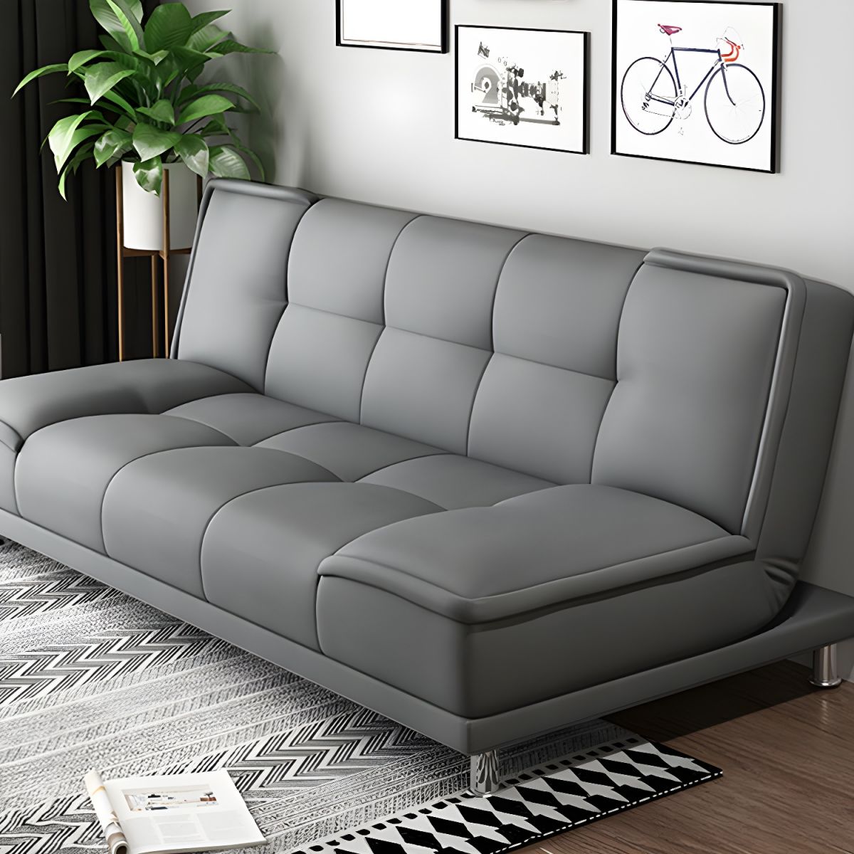 75"Modern Minimalist Armless Foldable Sleeper Leather Settee