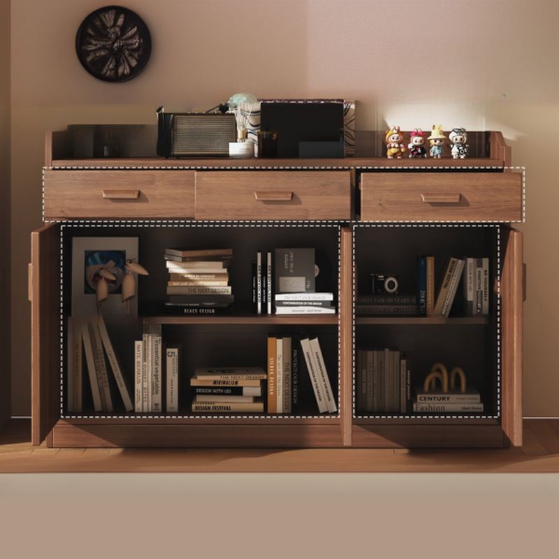 Modern Simple Style Narrow Sideboard with 3 Drawers, Hutch, 2 Shelves, Engineered Wood Countertop, and 3 Doors