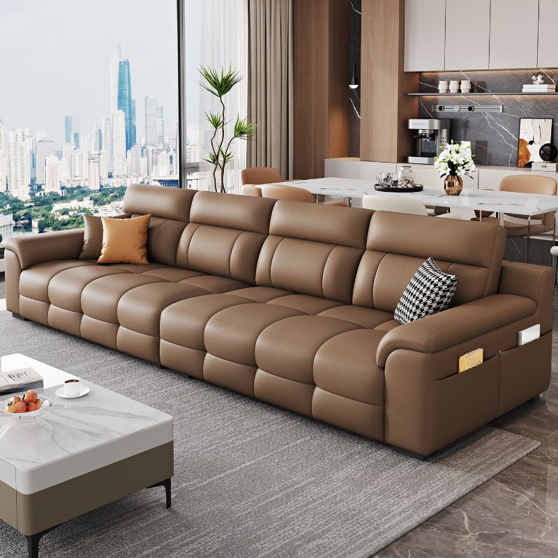 Contemporary Modern Solid Color Water Resistant Standard Sofa in Light Brown, 4-seater with 2 Pillows