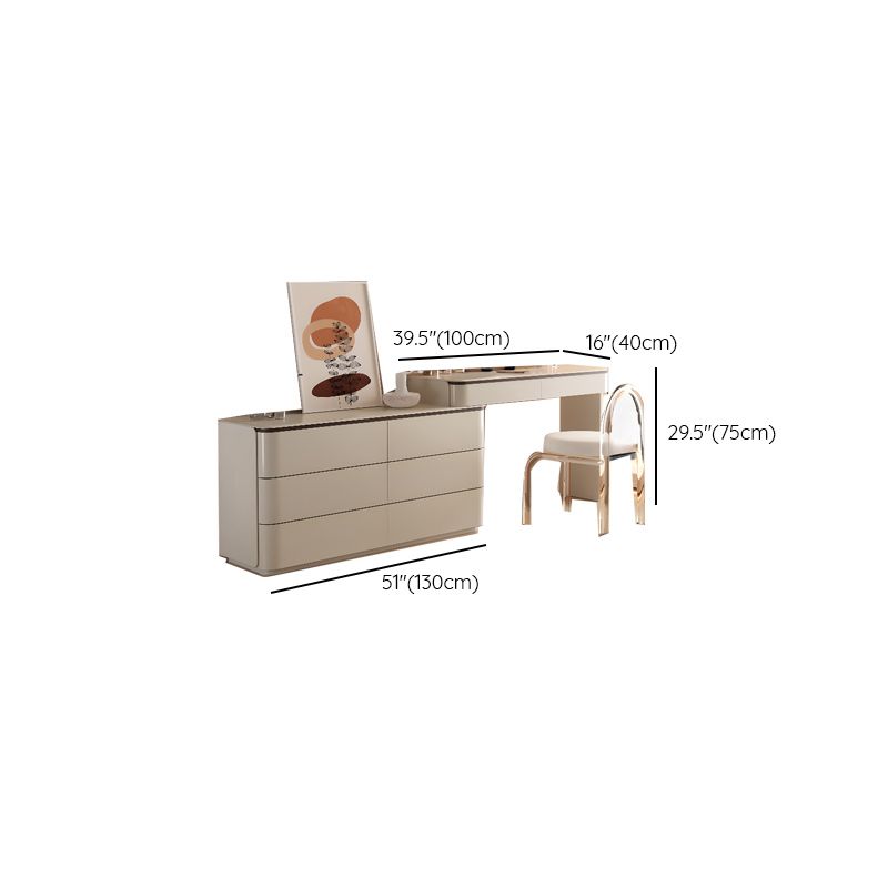 Modish Large/Standard Vanity Set with Natural Wood Table Top, White Chair, and 8/5 Drawers