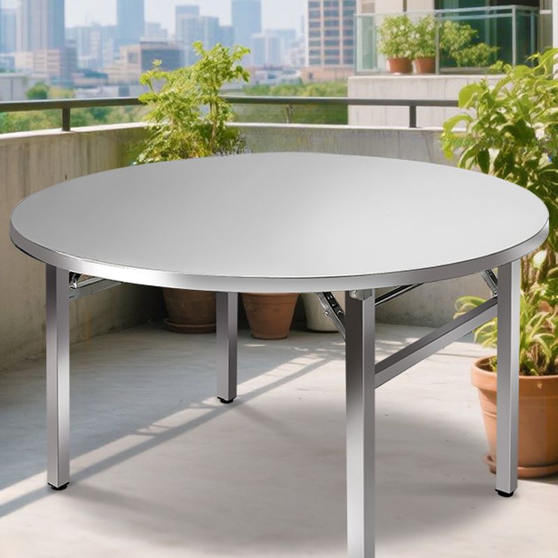 Art Deco Stainless Steel Rounded Fold-up Banquet Table, Rust-free Stainless Alloy Pop Up Table