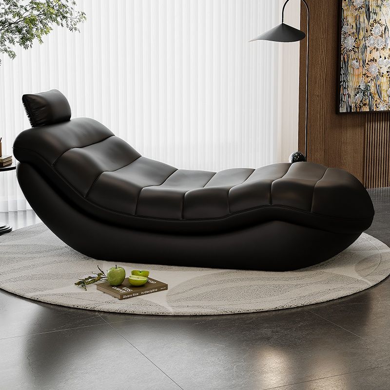 Contemporary Solid Color Reclining Chaise Lounge Indoor with Natural Wood and Ergonomic Padded Design