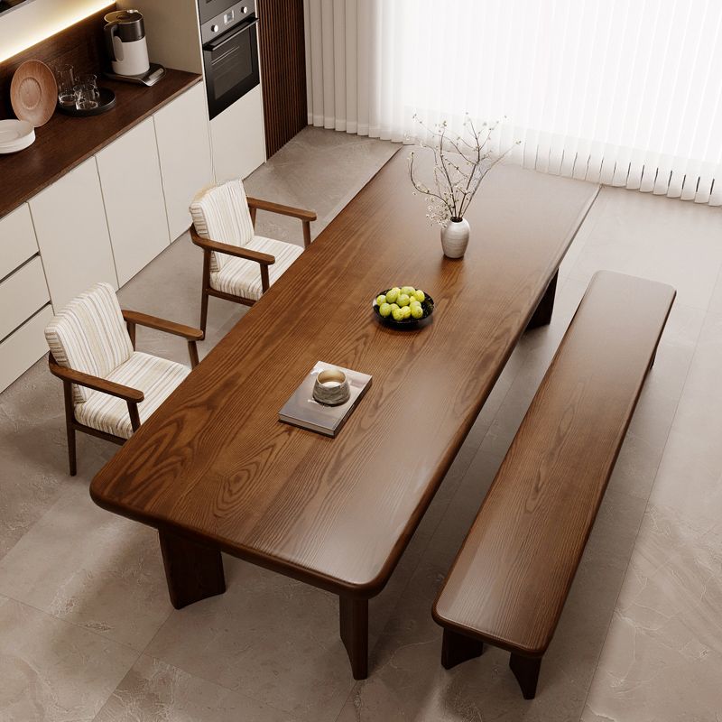 Contemporary Solid Wood Kitchen & Dining Table in Light Brown with Chip Resistant Fixed Legs for 6-person Seat/Seats 10/8 People