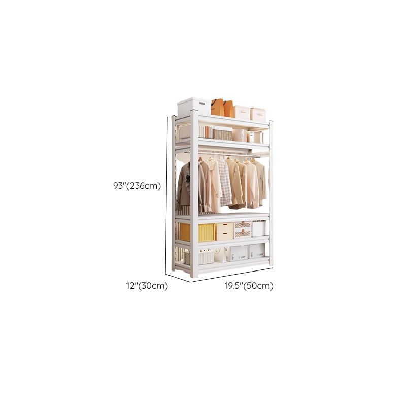 Chalk Contemporary Coat Rack with Receptacle, 3/4/5 Shelves, Steel Frame, and Alloy Bench