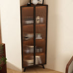 Simple Corner Accent Cabinet with Closet, Laminate, Glazed Door, and Brown Top