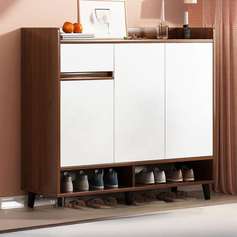 Reclaimed Wood 5 Tiers Shoe Tower with Shelf, Compartments, Cabinet Door, Dustproof, and Closed Back