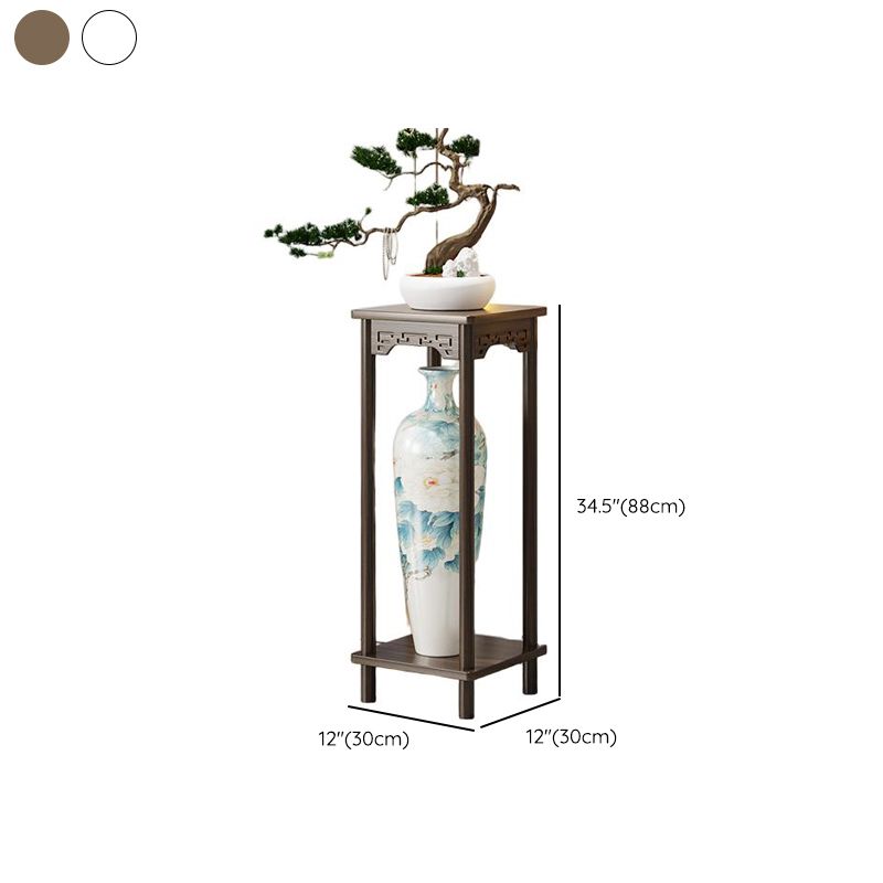 2 Tiers Square Plant Stand Side Table with Natural Wood Top, 1 Piece Set, 2 Shelves, and Legs