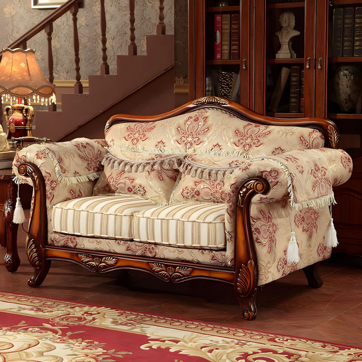 Modern Cotton Blend Rolled Arm Curved Sofa with Camel Back for Apartment