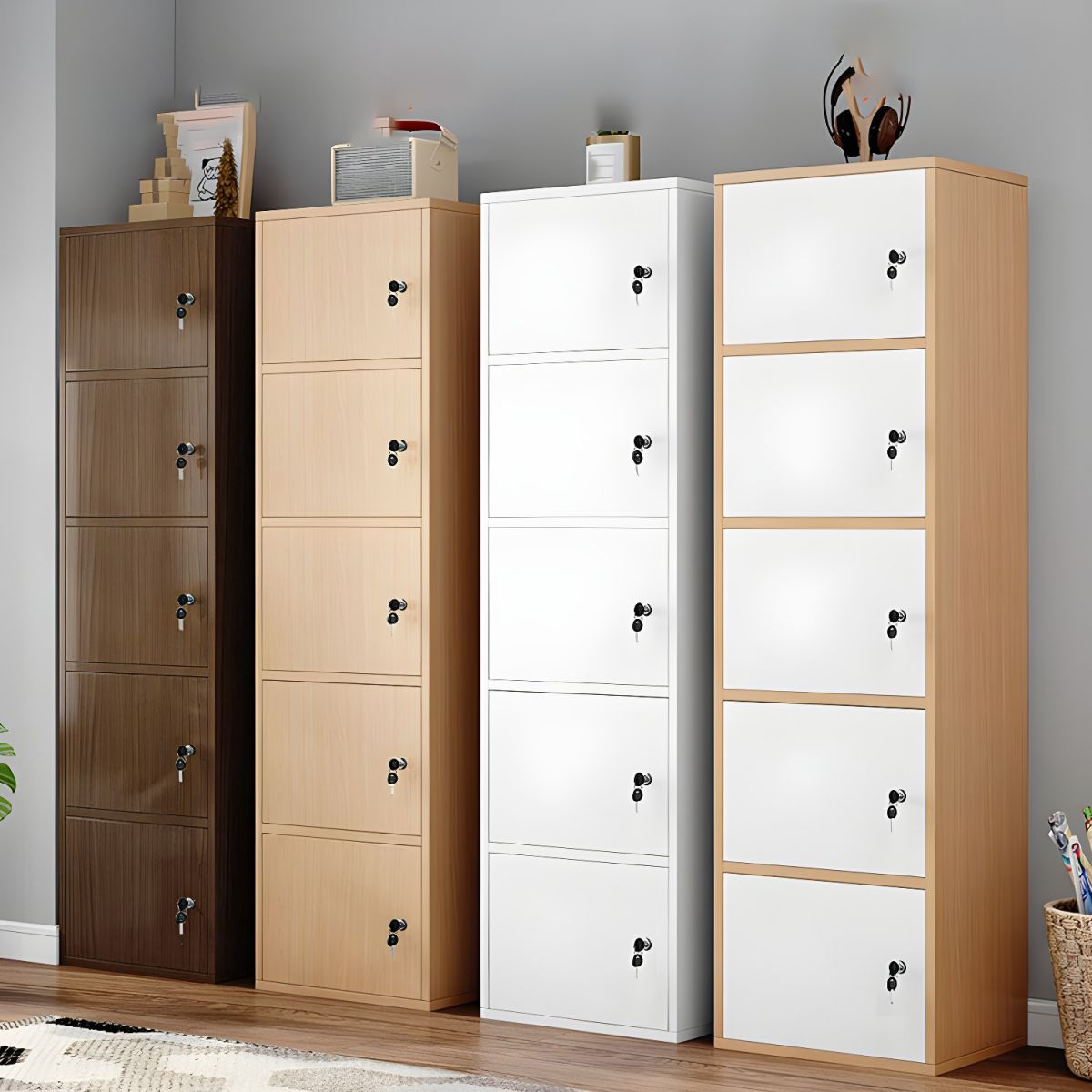 Elegant Locking Wood Filing Cabinet with Shelves & Smooth Casters