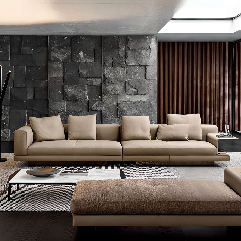 Contemporary Modern Solid Color Water Resistant Standard Sofa in Sepia for 5/4-seater with 5 Pillows/3 Pillows