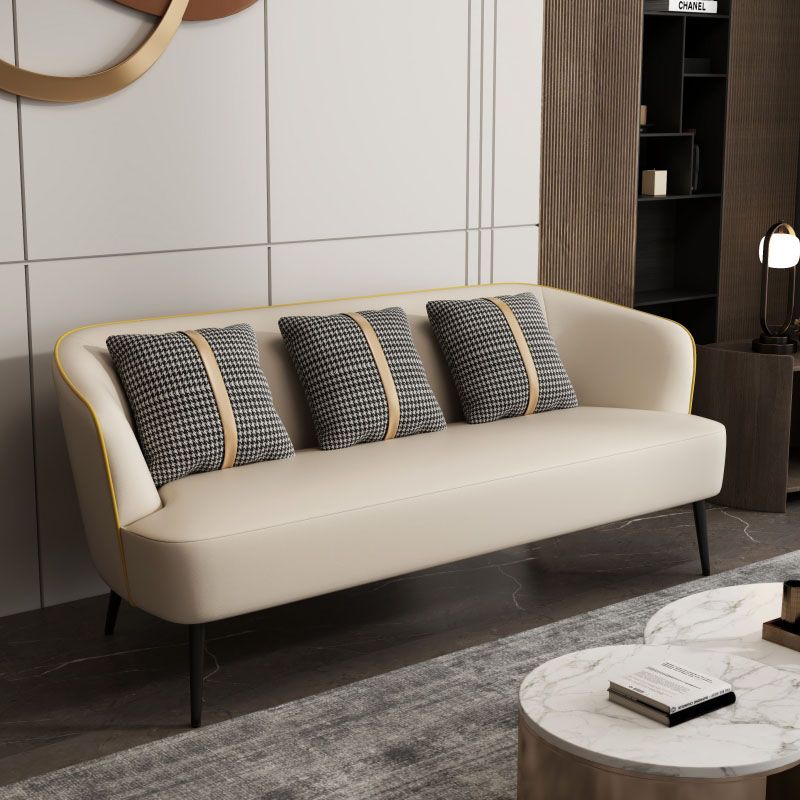 Modern Water Resistant Standard Sofa in Solid Color with 3 Pillows and Recessed Arm