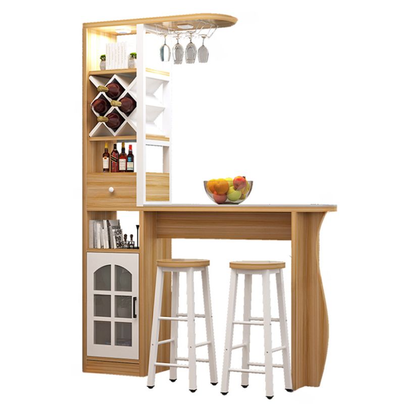 Simplistic Pub Table with Composite Wood Top and Unmovable Pedestal, White Container Storage, Rectangle Shape