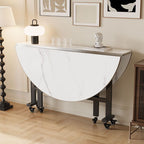 Chalk Minimalist Compact Orbicular Folding Banquet Table with Waterproof Faux Wood Top