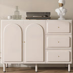 Chalk Casual Raw Wood Combo Dresser with 3 Drawers and Hutch, 3 Interior Shelves, Horizontal