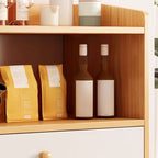 Wood Grain Art Deco Narrow Sideboard with 2 Shelves, Larder Storage, Lumber Countertop, and 3/2 Doors