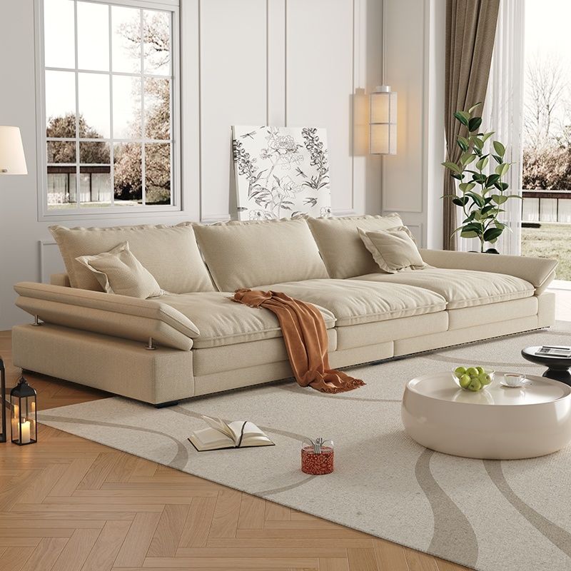 Contemporary Solid Color Tear Resistant Standard Sofa in Black/Amber Color/Off-White, Seats 6 with 2 Pillows