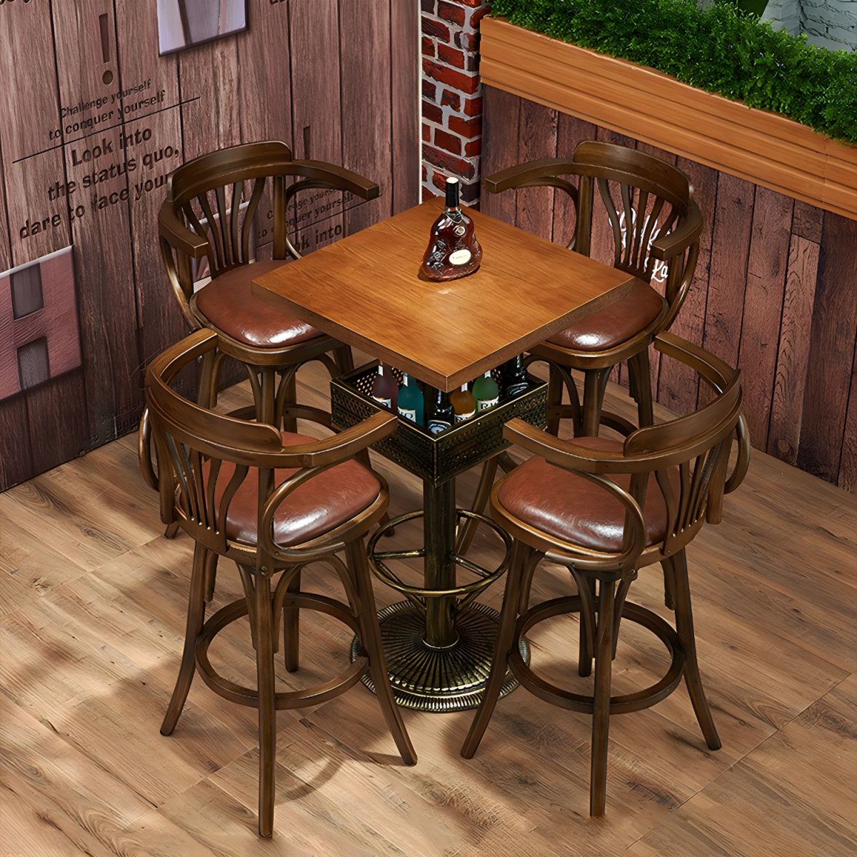 Industrial Solid Wood Bar Table Set 1/3/4/5 Pieces Counter Table with High Stools