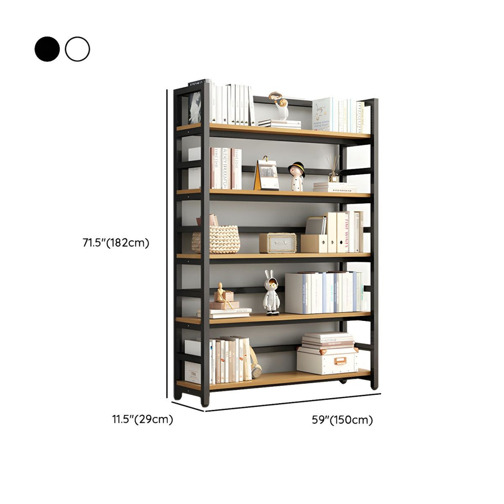 Modern Metal Display Stand with Wooden Shelves and Open Storage