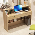 Rectangle Wood Grain Reception Desk with Locking Drawer, Hutch, Manufactured Wood Top