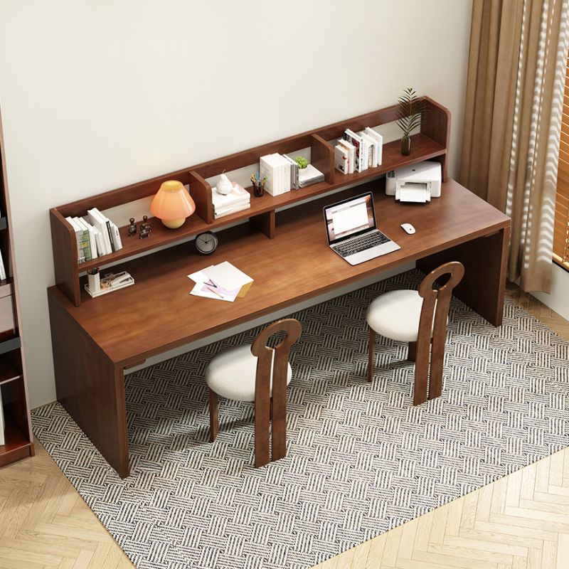 Sepia Writing Desk with Sleigh Base and Hutch, Featuring Storage and Odor Resistant Durability, Unattached with Exterior Shelf