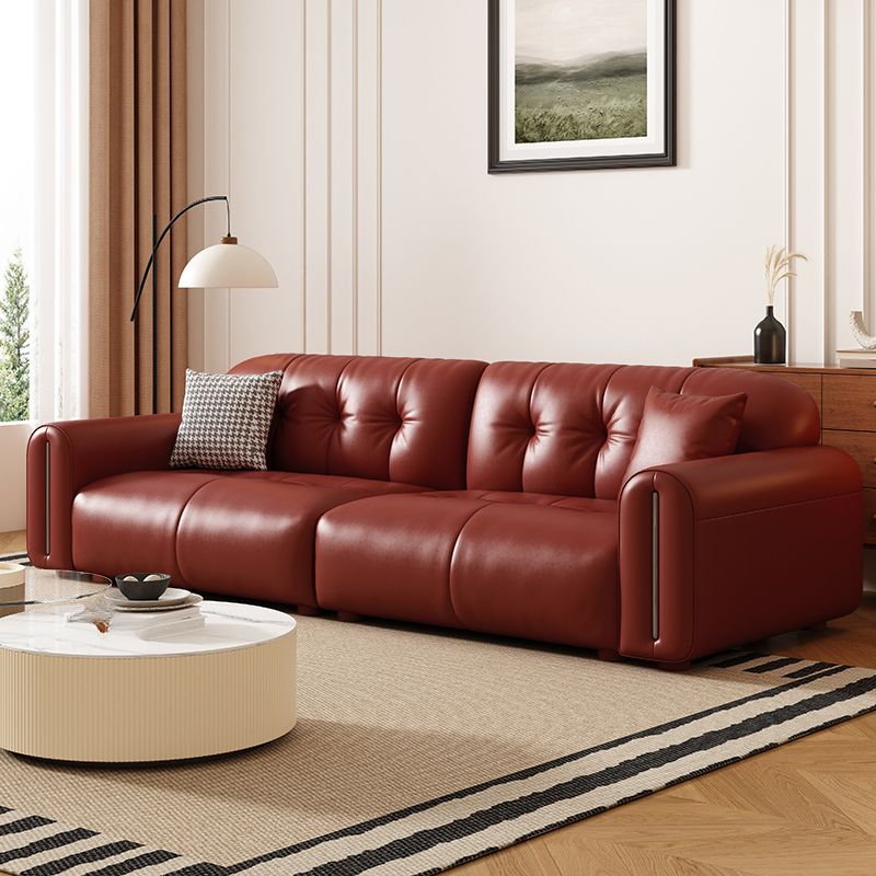 Modern Solid Color Scratch-defiant Standard Sofa in Pu with Scarlet/Off-White/Coffee Upholstery, 4-seater/Seats 5, and 2 Pillows