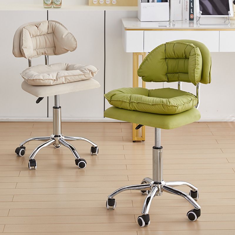 Mid-Back Work Stool with Rollers, Upholstered Alloy Frame, and Upholstered Seat