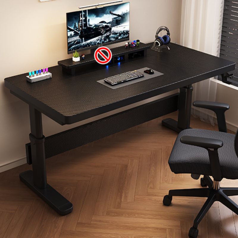 Casual Adjustable Height Standing Desk with Bend-resistant Trestle Base, Manual Height Adjustment, Ink/Chalk/Light Brown Top, Self-supporting