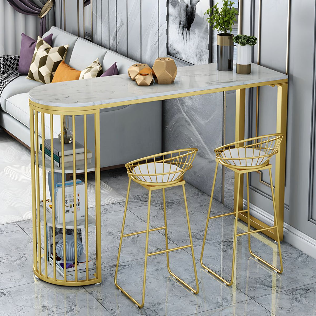 Glam 2-Person Bar Set with Upholstered Gold Chairs, Backrest, and Footrest