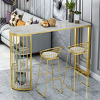 Glam 2-Person Bar Set with Upholstered Gold Chairs, Backrest, and Footrest